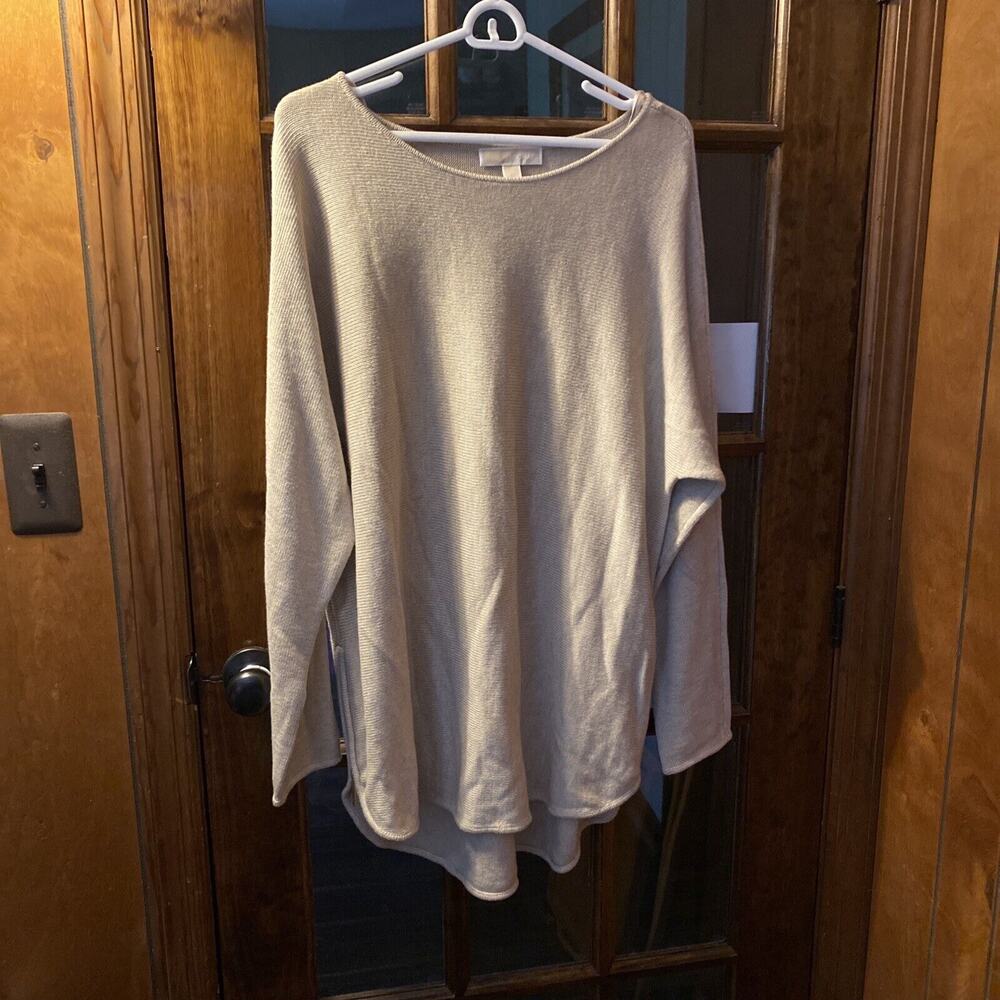 Michael Kors High Low Shirttail Hem Zip Slits Long Sleeve Sweater Camel Tan NWT